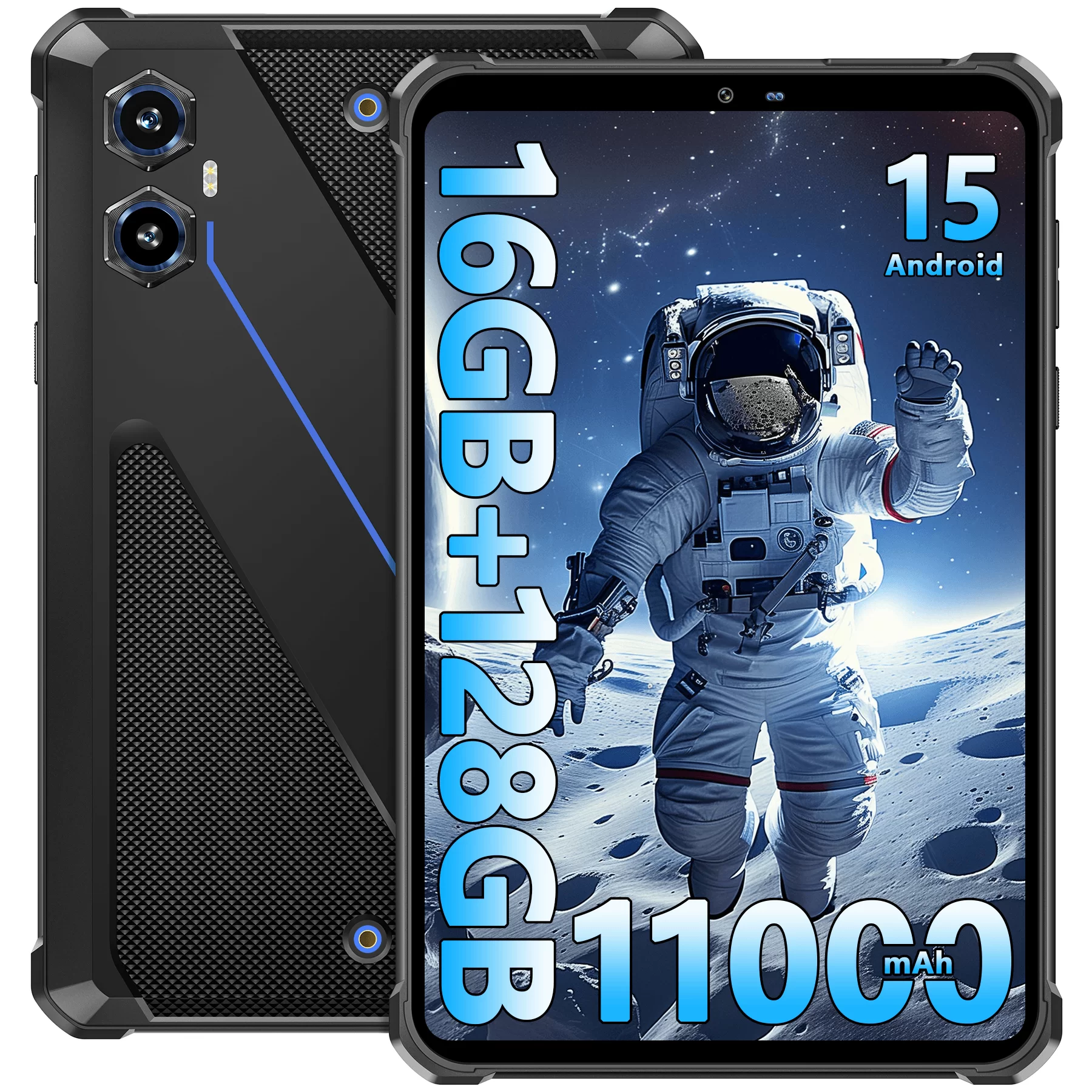 OUKITEL RT3 Plus Rugged Tablet Android 15-11000mAh Battery, 8 Inch Tablets, 16GB+128GB/TF 1TB, 16MP Camera, IP68/IP69K Waterproof, Octa-Core 4G Dual SIM/5G WiFi/Wrist Strap/GPS/NFC/Gemin AI
