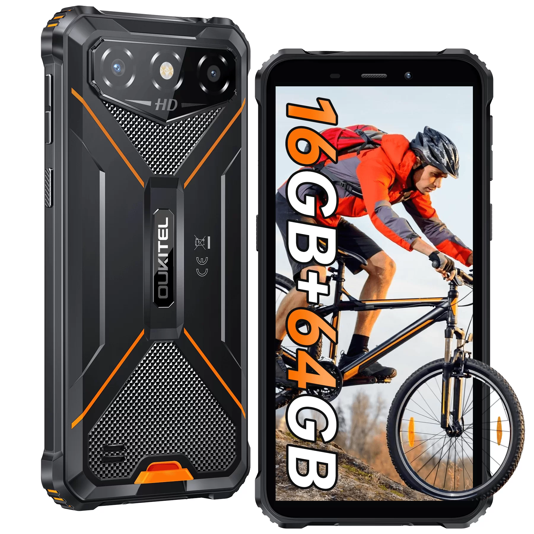OUKITEL G3 Rugged Smartphone Unlocked 2025, 6" Display Cellphone, 64GB ROM/TF 1TB, 6300mAh Battery Rugged Phone, 13MP Camera, 4G Dual SIM, IP68/IP69K Waterproof Phone, Face ID/GPS/3.5mm Jack